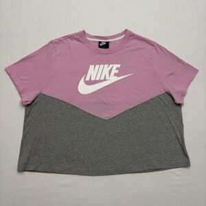 Nike Women's Plus Size 1X Pink Gray Colorblock Graphic Crop T-Shirt Cotton